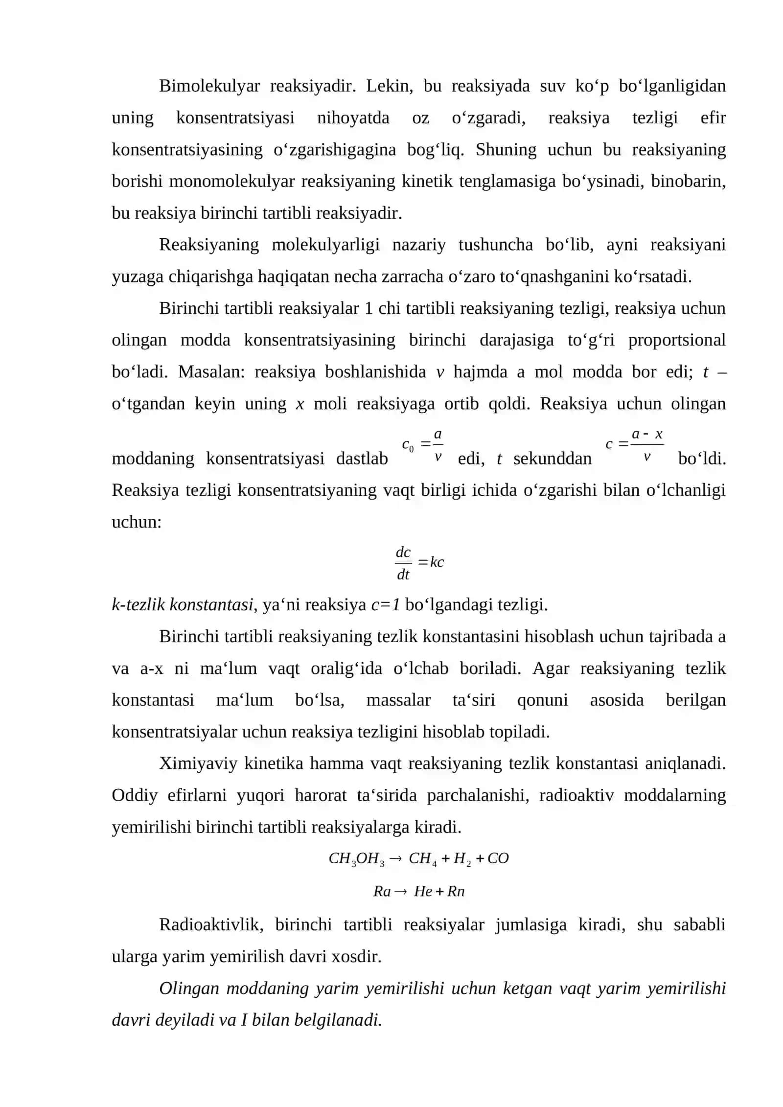 Reaksiyalarning tartibi va molekulyarligi bo'yi 4