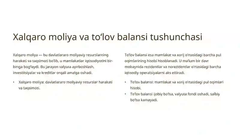 Xalqaro moliya munosabatlarida toʻlov balansini boshqarish 4