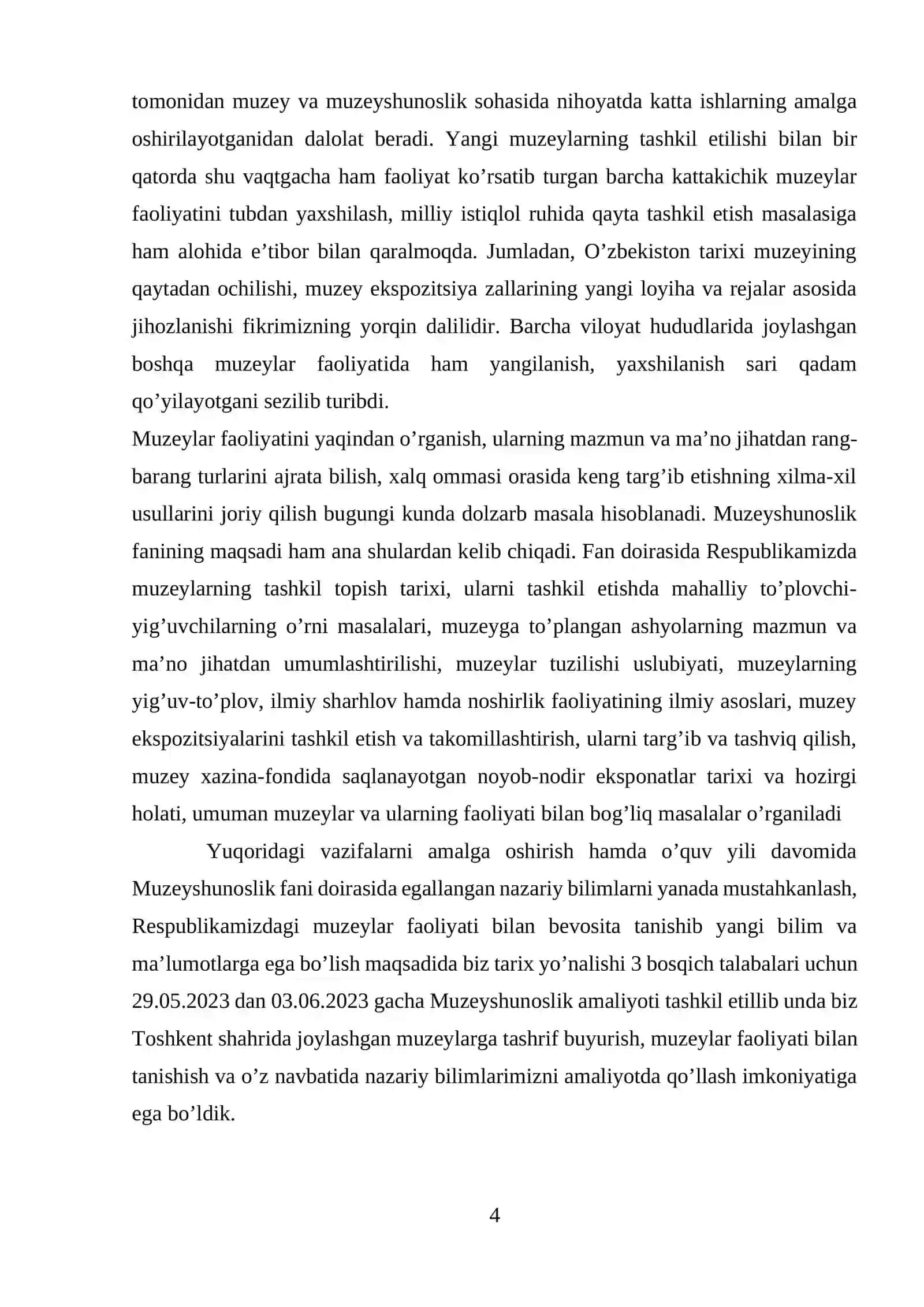 Muzeyshunoslik amaliyoti HISOBOTI 4