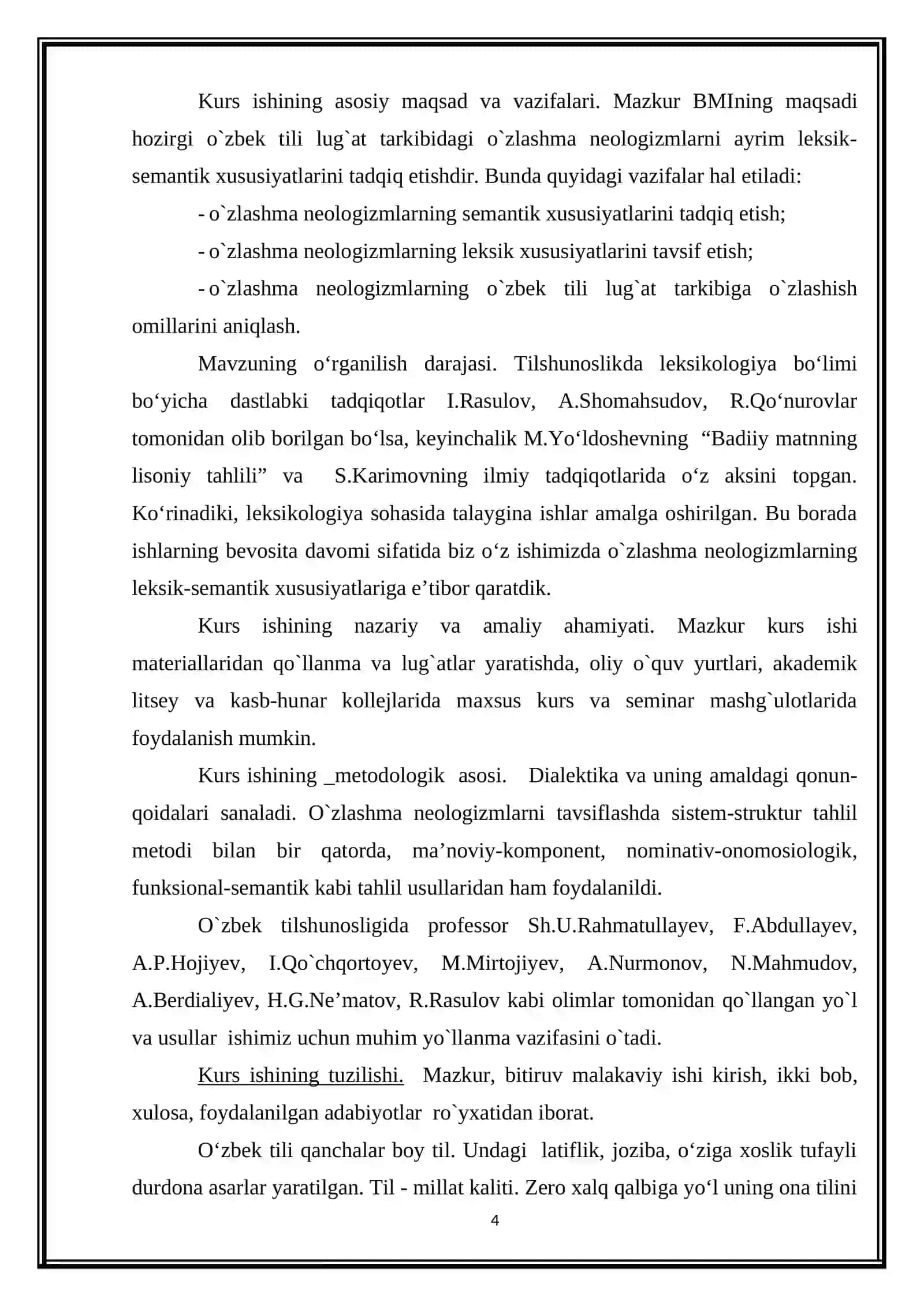 O’zbek tilida neologizmlar kurs ishi 4