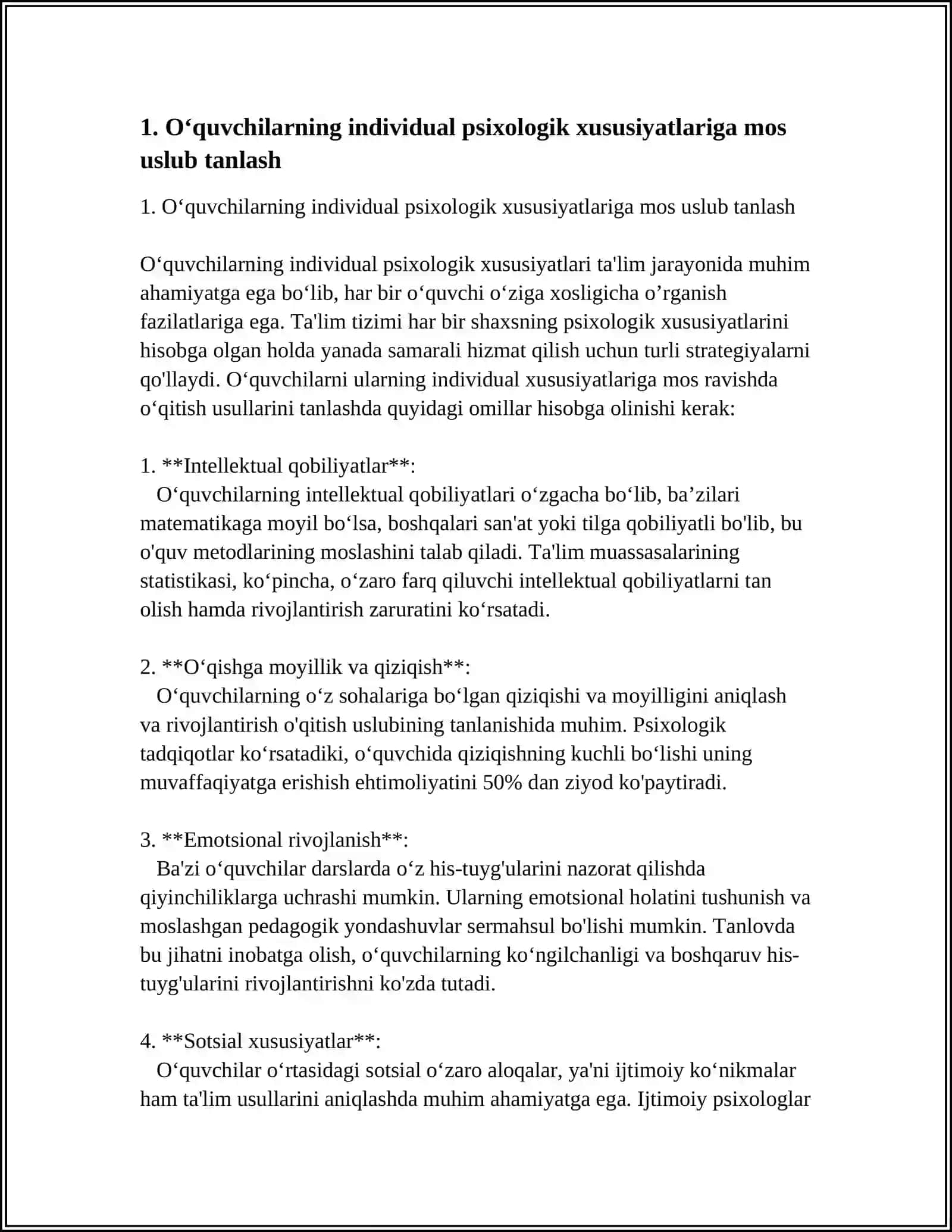 OʻQITISH USLUBLARINI TANLASHDA PSIXOLOGIK YONDASHUVLAR 4