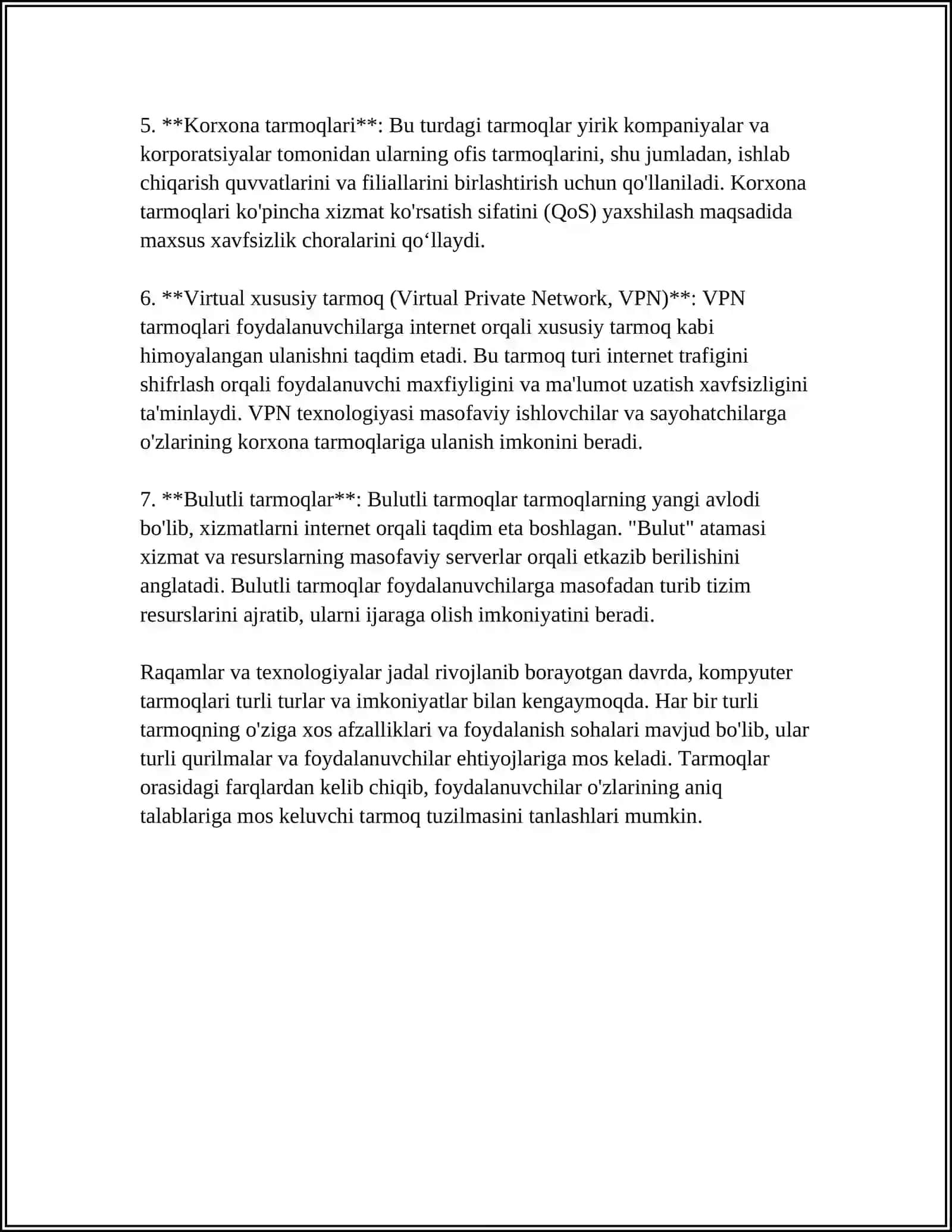 KOMPYUTER TARMOQLARI VA TARMOQ TEXNOLOGIYALARI 4