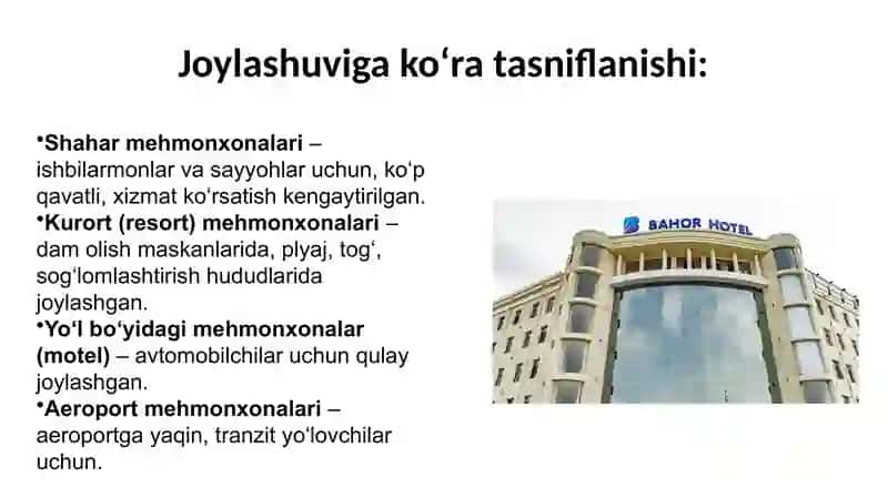 Mehmonxona binolarning tasniflanishi 4