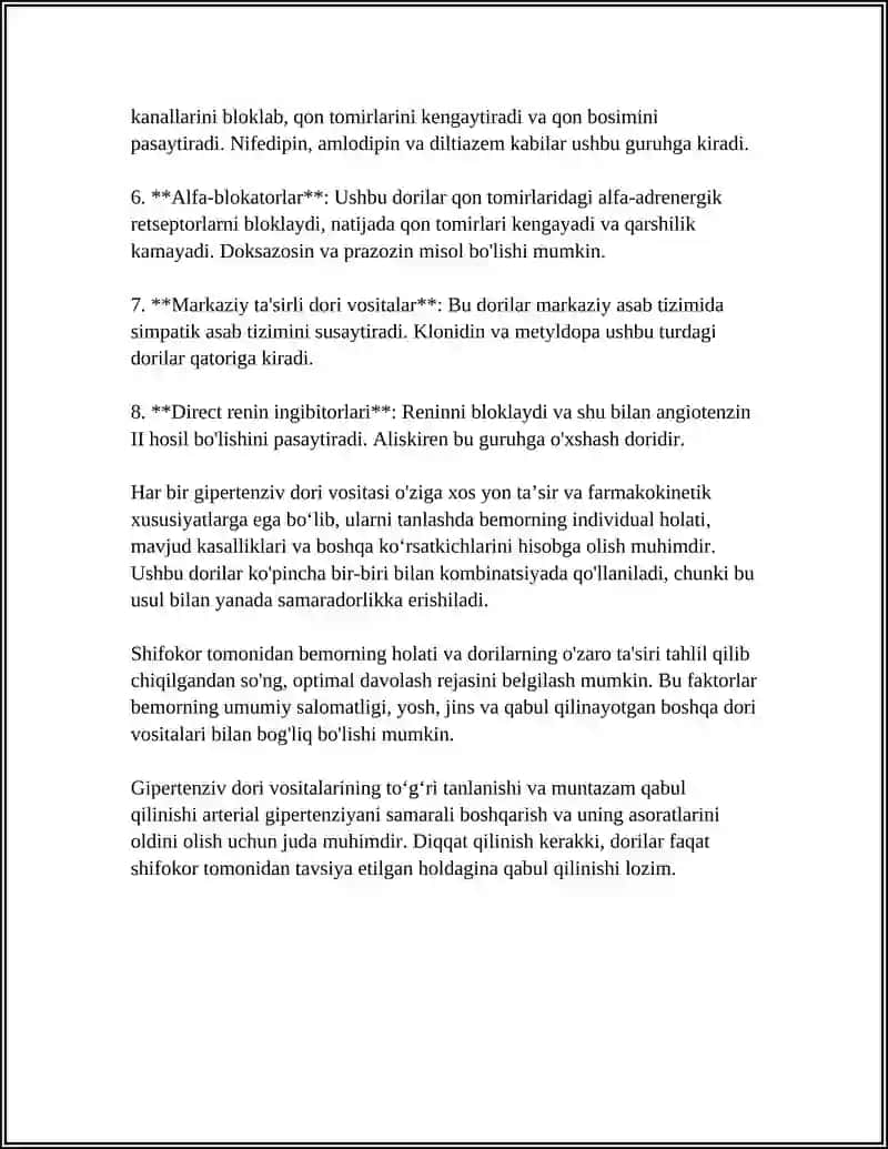 Gipertenziv Dorilarning Klassifikatsiyasi va Farmakologik Guruhlari 4