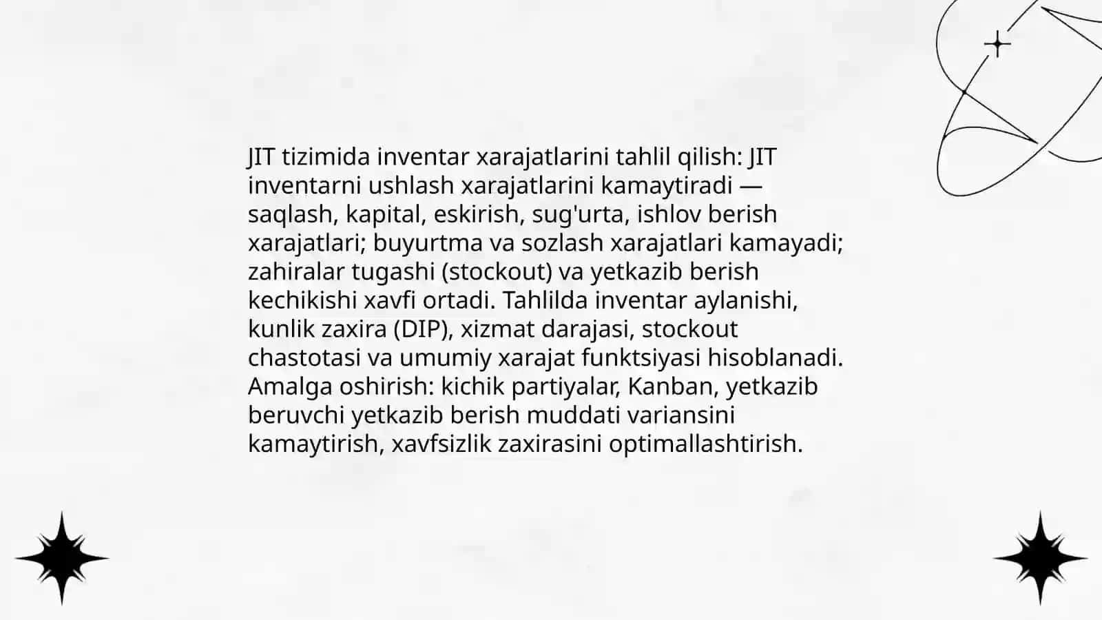Just-in-Time tizimida xarajatlarni boshqarish va kalkulyatsiya qilish 4