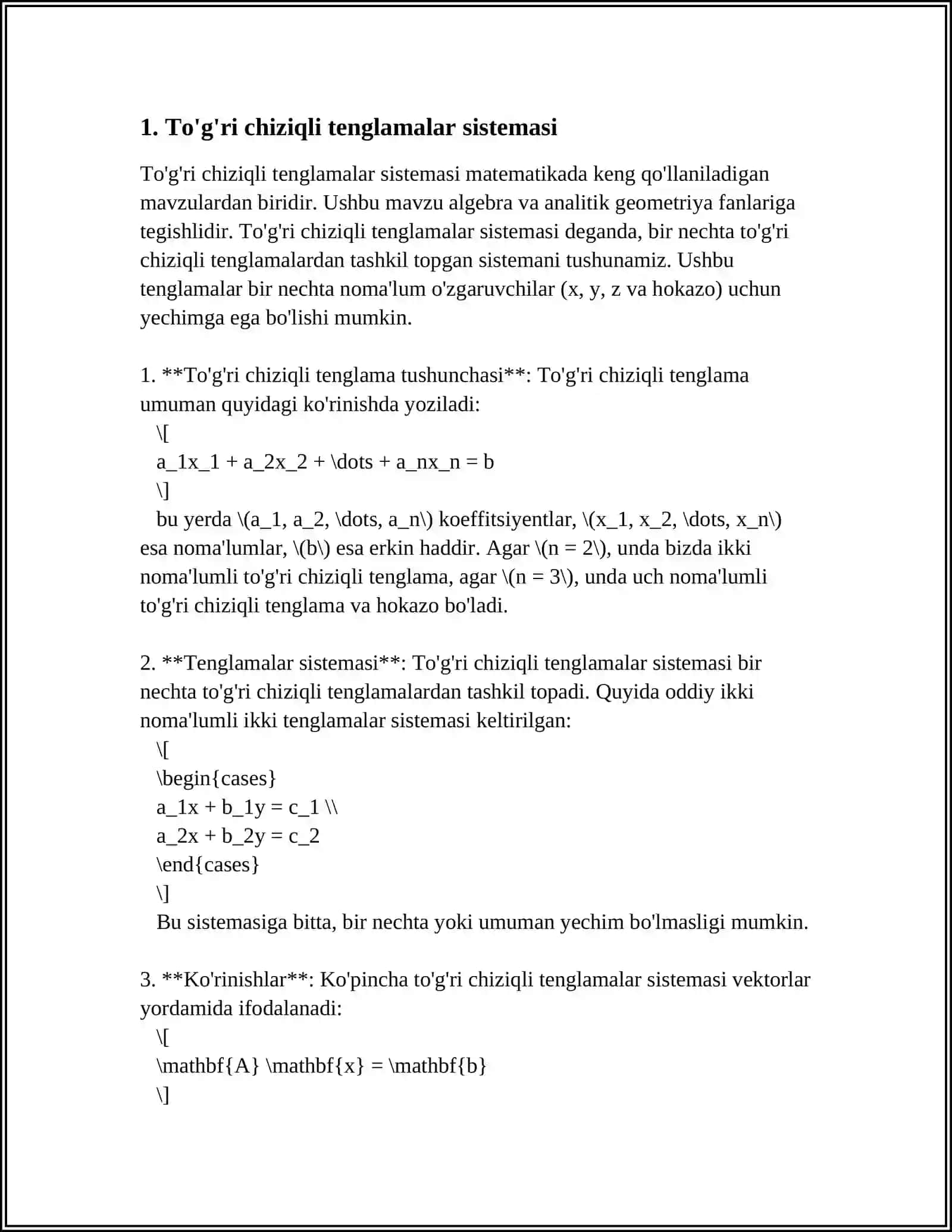CHIZIQLI TENGLAMALAR SISTEMASINI YECHISH USULLARI 4