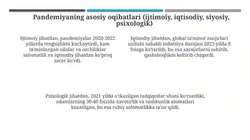 Pandemiya XXI asrning global muammosi va uning oqinatlari 4