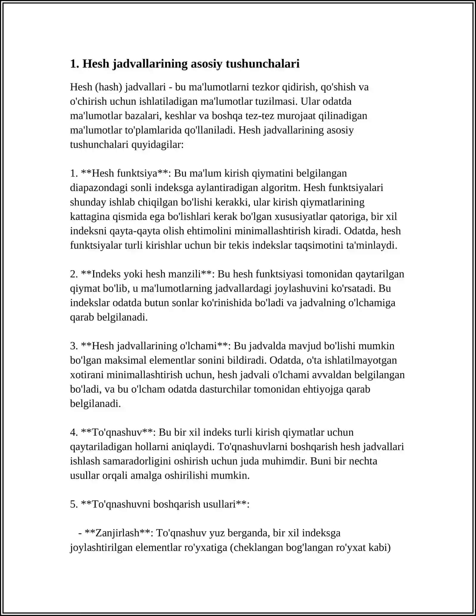 HESH JADVALLARI VA FUNKSIYALARI 4