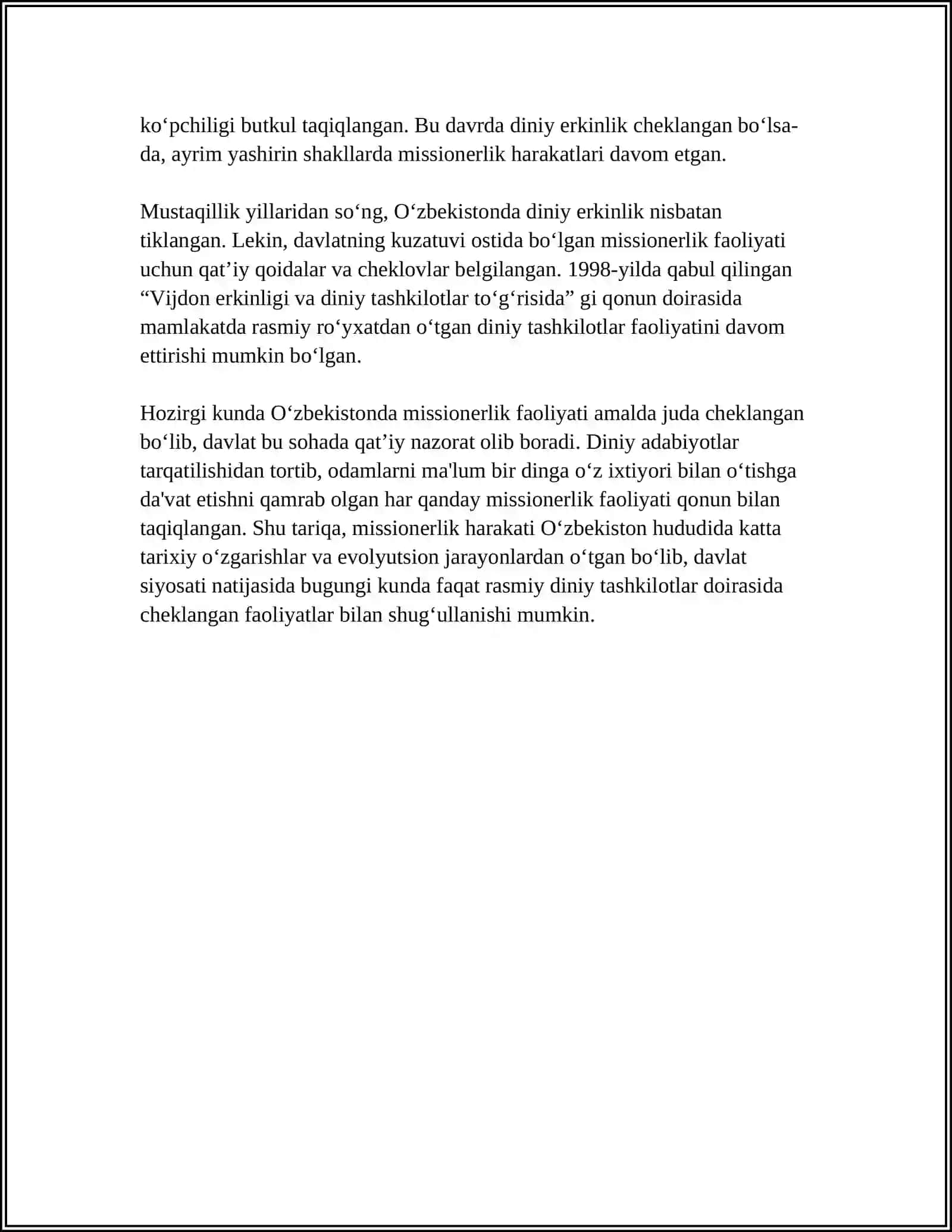 O‘zbekistonda faoliyat ko‘rsatgan missiyerlik tashkilotlarining tarixiy tahlili 4