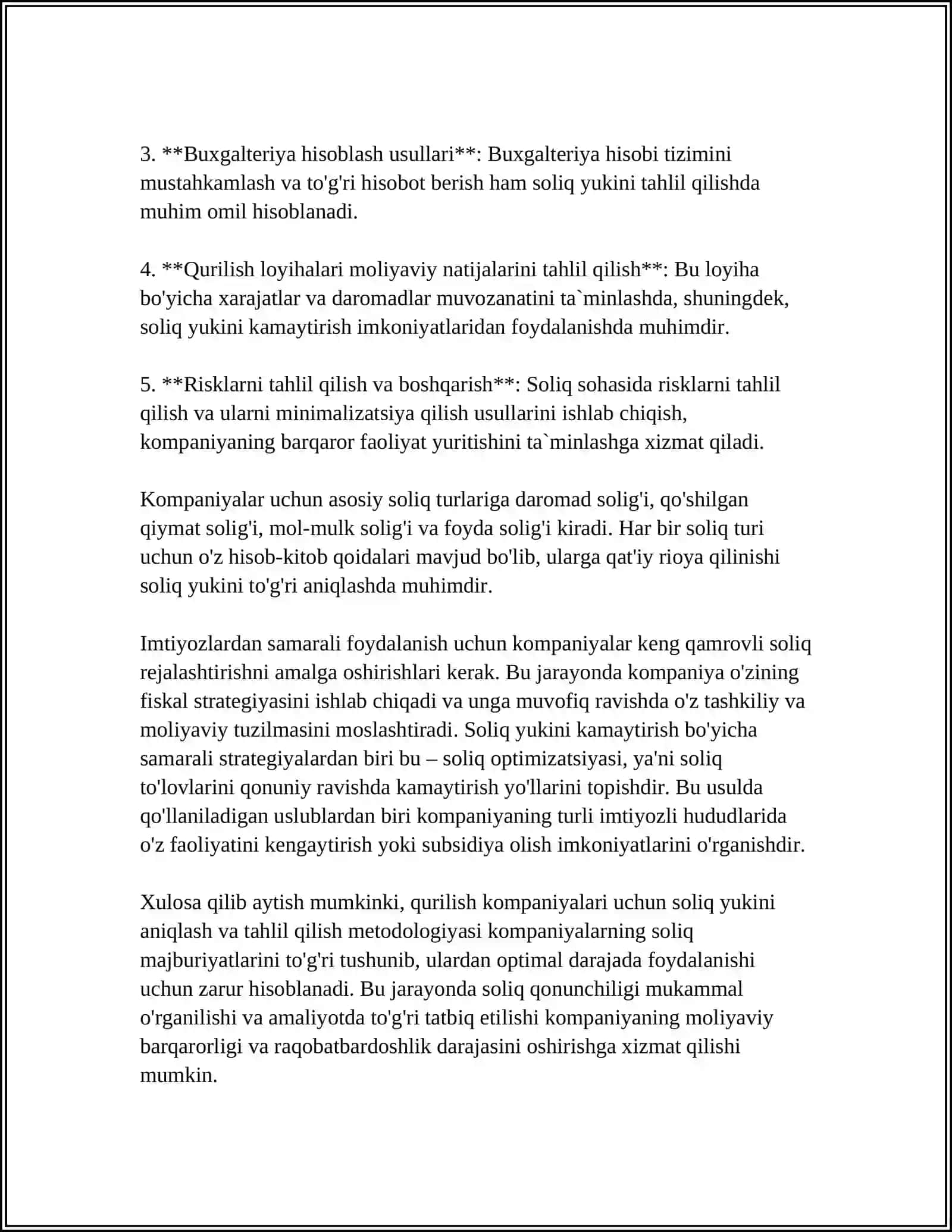 QURILISH KOPANIYALARI SOLIQ YUKI VA SOLIQ IMTIYOZLARIDAN SAMARALIY FOYDALANISH STRATEGIYASI 4