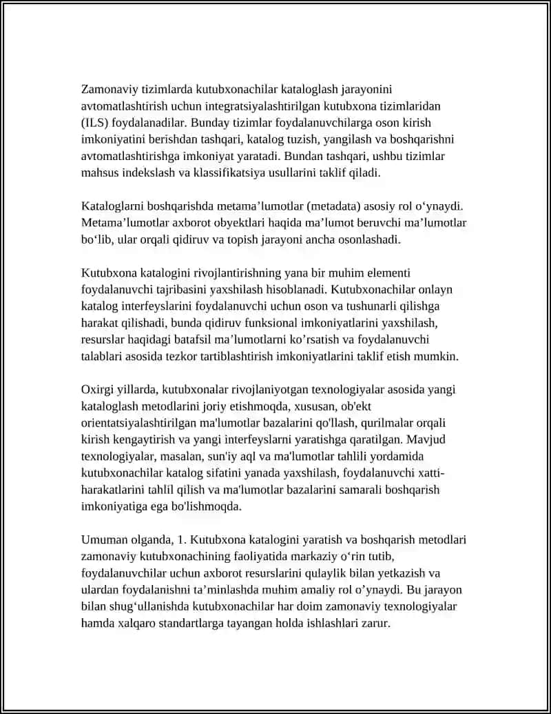 MALUMOTLAR BAZASINI YARATISH BILAN SHUG'ULLANUVCHI KUTUBXONACHINING FAOLIYATI 4