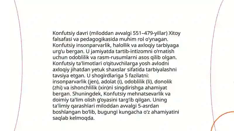 Eng qadimgi davrlardan XXI asrning boshigacha bo‘lgan davrda o‘qituvchi-ustoz, shogird va ularning jamiyatdagi o‘rni, mahorati haqidagi pedagogik fikrlar Ibodullayeva Aziza 4