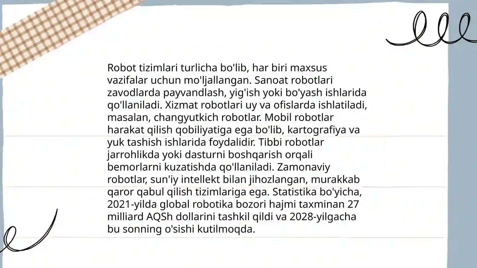 Robot va robototexnik vositalarni loyihalashtirish vazifalarning qo'yilishi 4