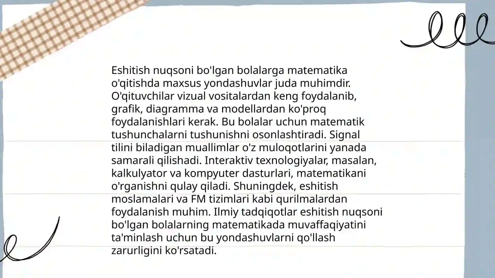 Eshitishda nuqsoni bo’lgan bolalar uchun ixtisoslashtirilgan maktab-internatlari boshlang‘ich sinflarda matematika o‘qitishning tashkil etilishi usullar 4