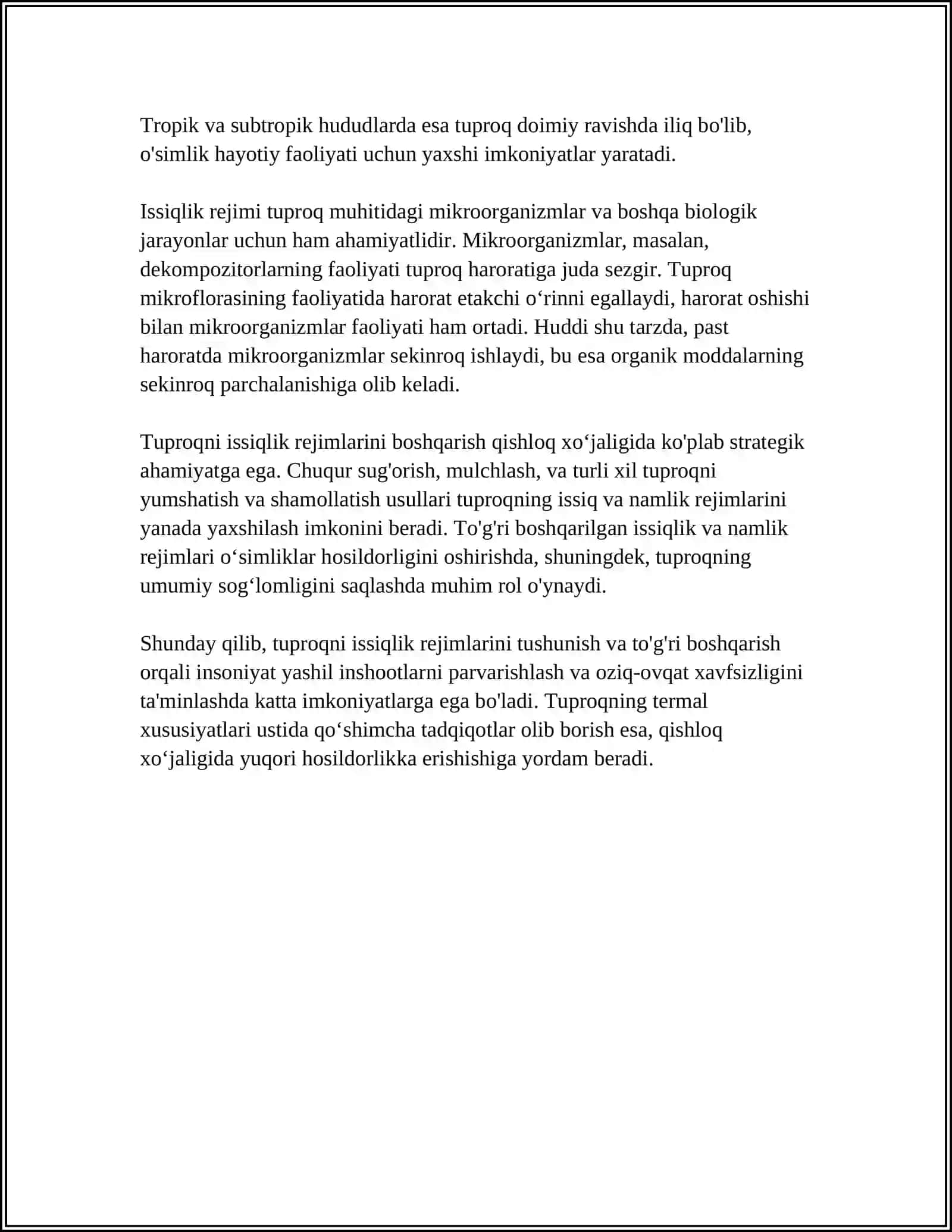 TUPROQ ISSIQLIK VA OZIQ REJIMLARINI YAXSHILASH BÓYICHA ILG'OR FERMER XÓJALIKLARI TAJRIBALARI 4