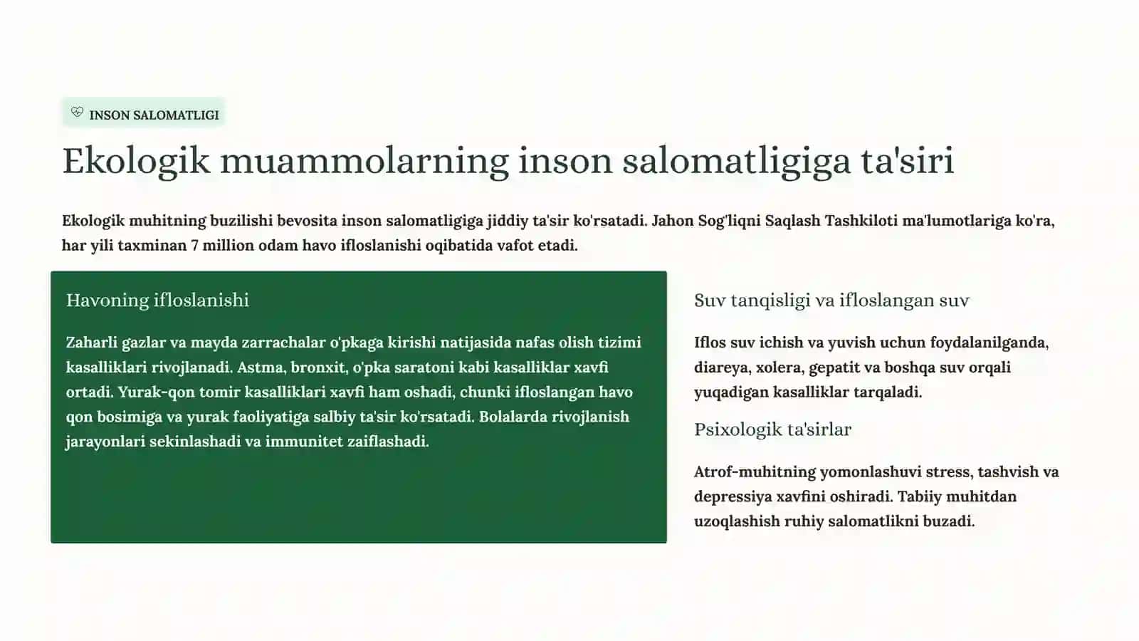 Ekologik muammolar: Sabablari, salbiy ta'sirlari va ularni oldini olish yo'llari 4