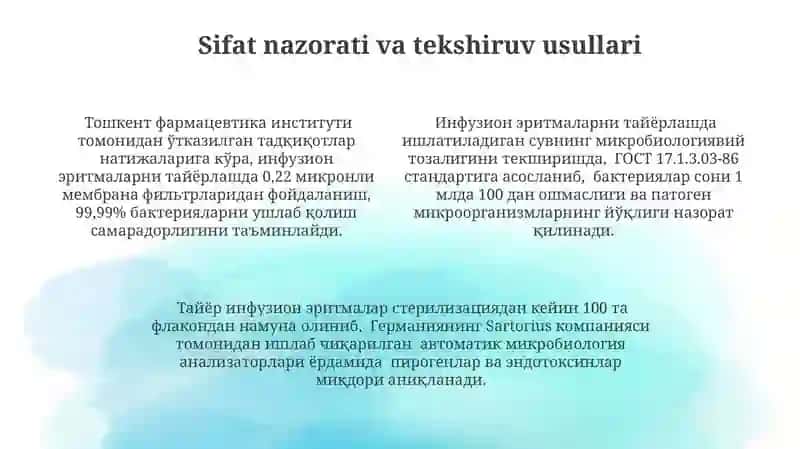 Infuziya eritmalari tayyorlash texnologiyalari 4