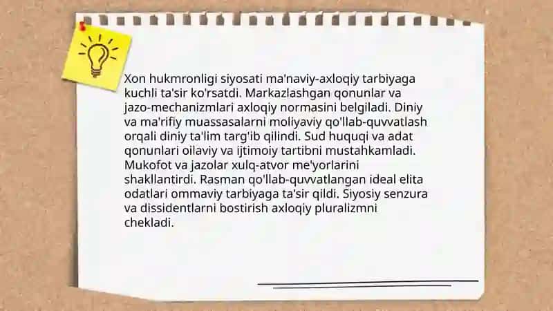 Xonliklar davridagi ijtimoiy-siyosiy muhitning tarbiyaga ta'siri 4