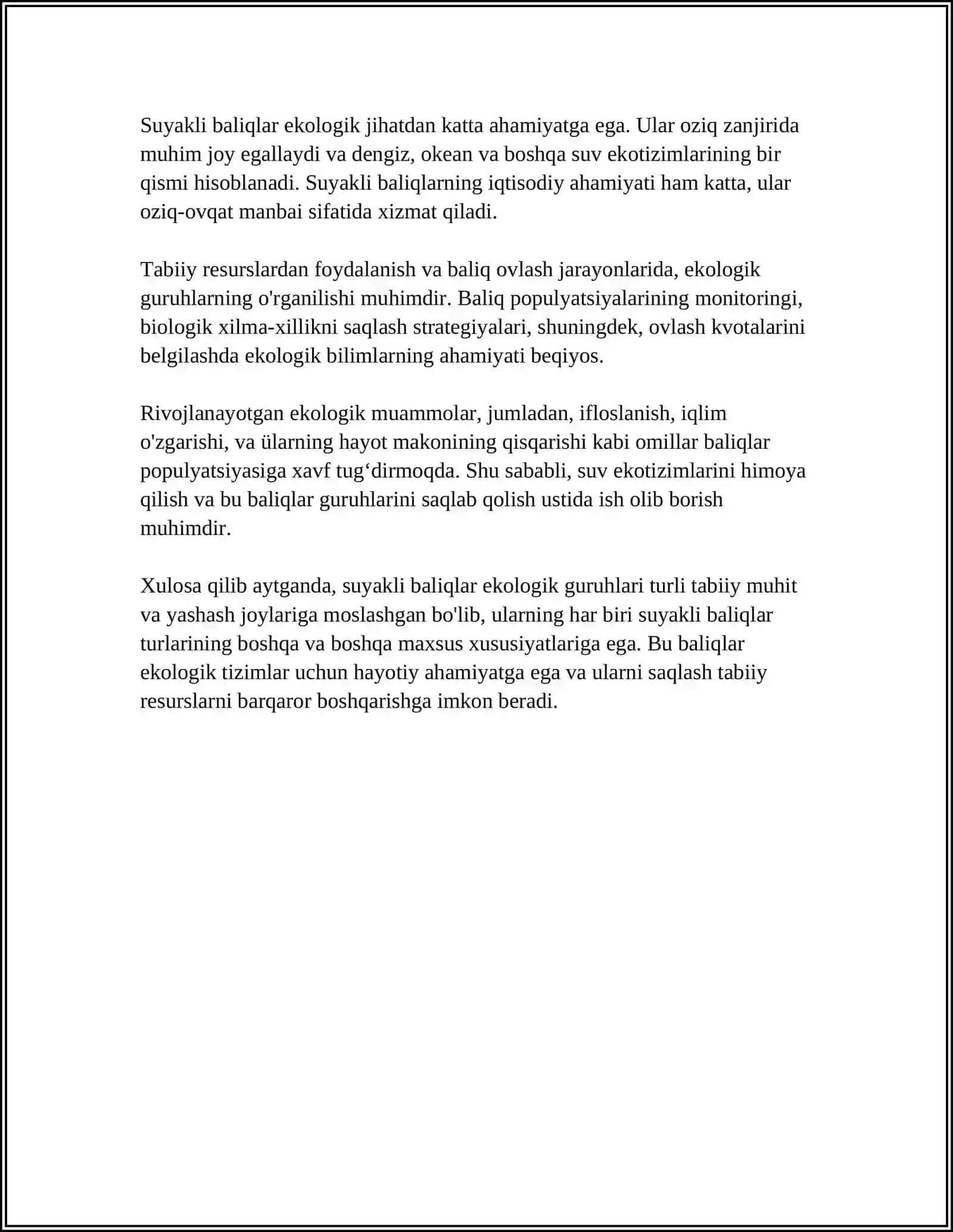 SUYAKLI BALIQLARNING EKOLOGIK GURUHLARI, OʻZBEKISTON IXTIOFAUNASINING OʻZIGA XOS VAKILLARI: ABORIGENLAR, INTRODUKSIYA QILINGAN BALIQLAR 4