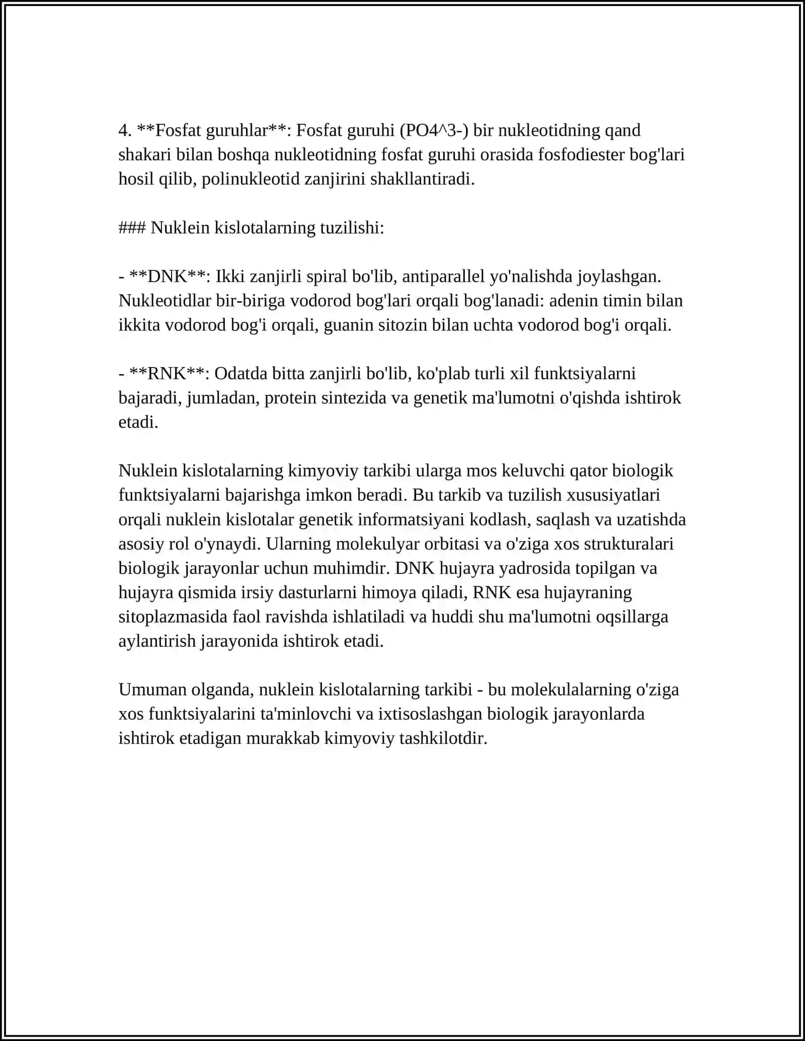 NUKLEIN KISLOTALAR TUZILISHI VA FUNKSIYASI 4