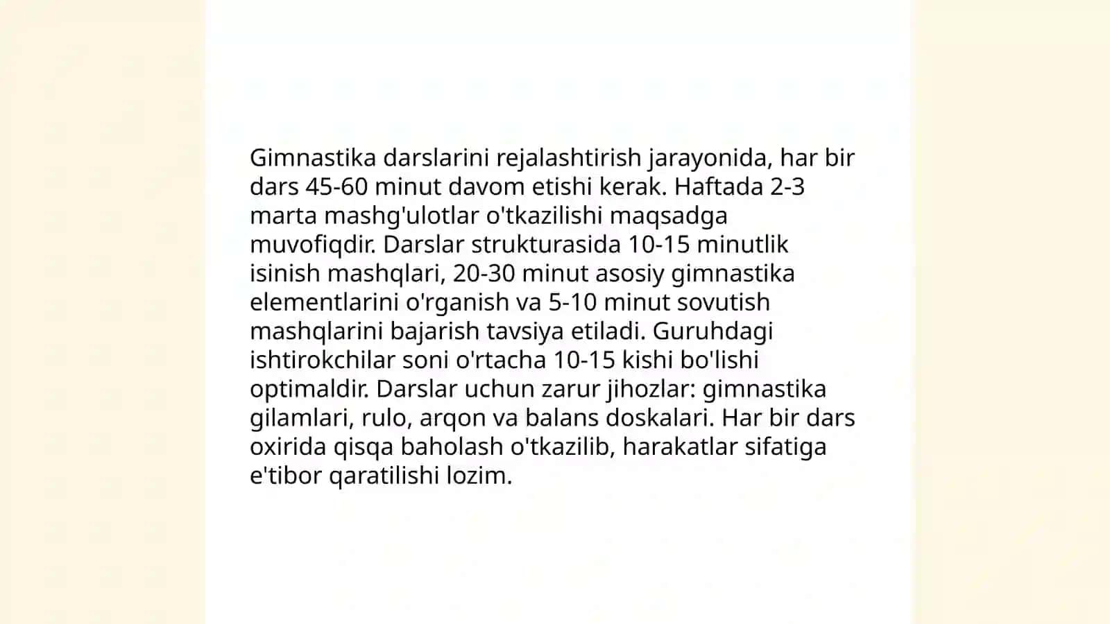GIMNASTIKA DARSLARINI TASHKIL QILISH VA O'TKAZISH 4