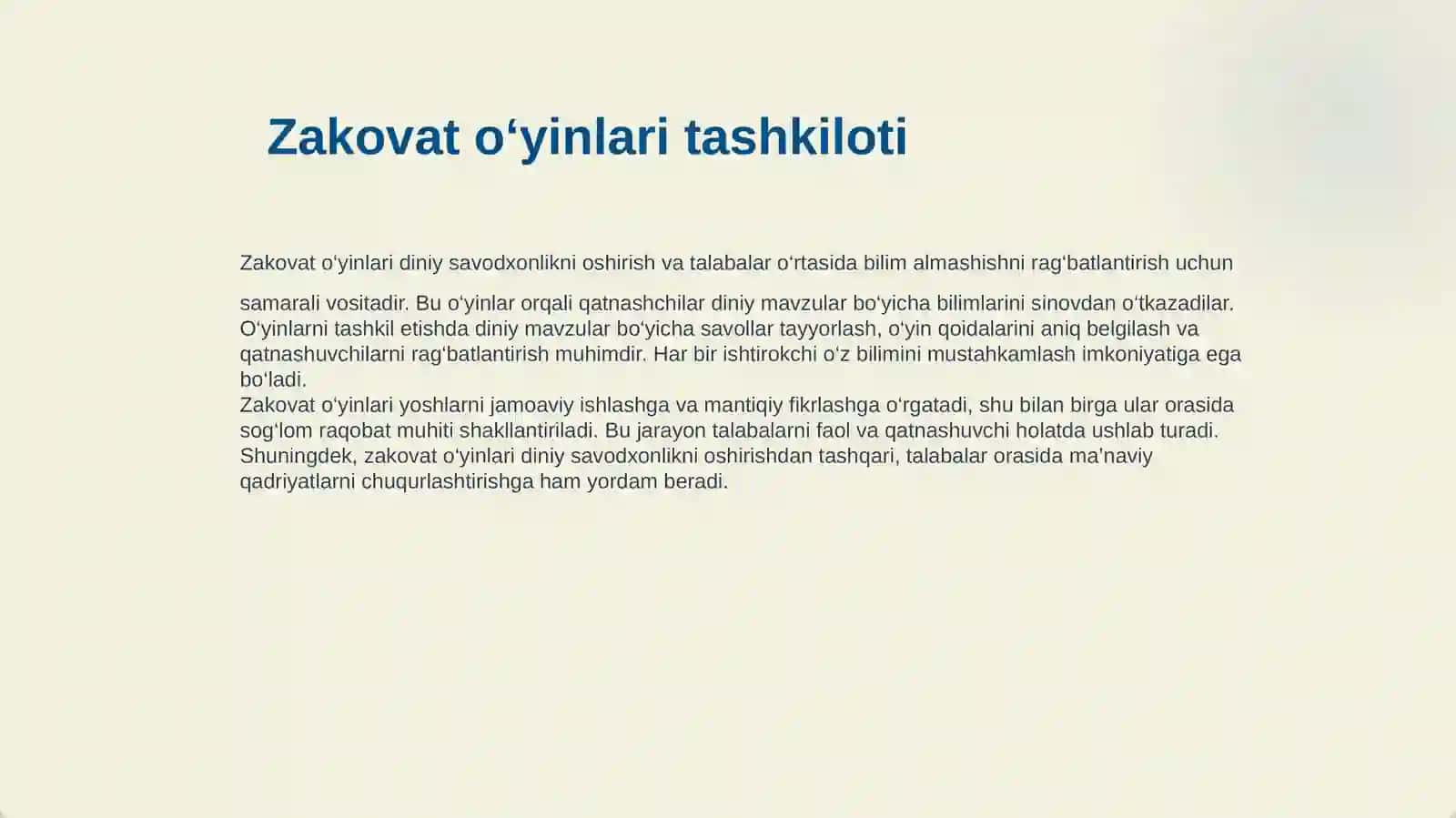 TALABALAR BILAN DINIY SAVODXONLIK BO’YICHA SUHBATLAR ZAKOVAT VA MA’RIFIY TADBIRLAR 4