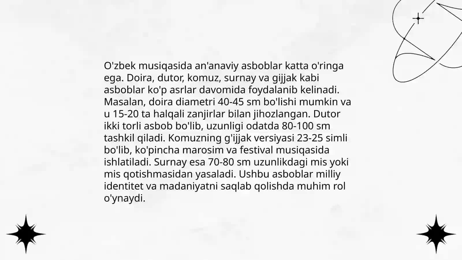 MUSIQAGA OID KOʻRGAZMALI QUROLLAR DOIRASIDA TAWDIMOT TAYYORLASH 4
