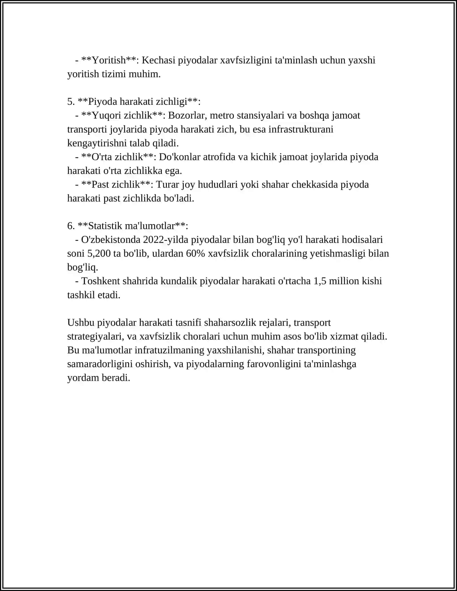 PIYODALAR HARAKATI INTENSIVLIGI VA TEZLIGI 4