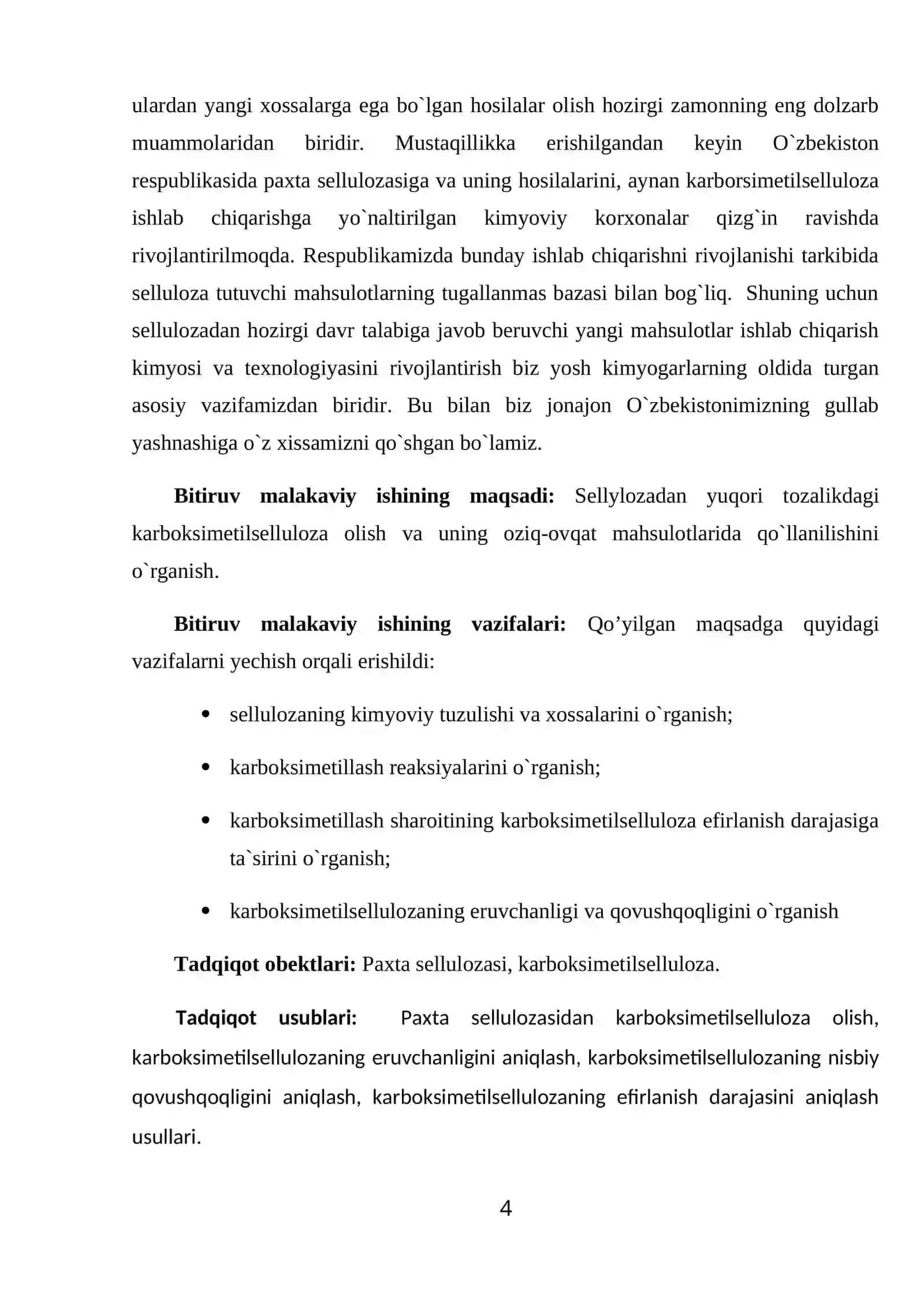 Yuqori tozalikdagi karboksimetilselluloza va uning oziq-ovqat mahsulotlarida qo`llanilishi 4