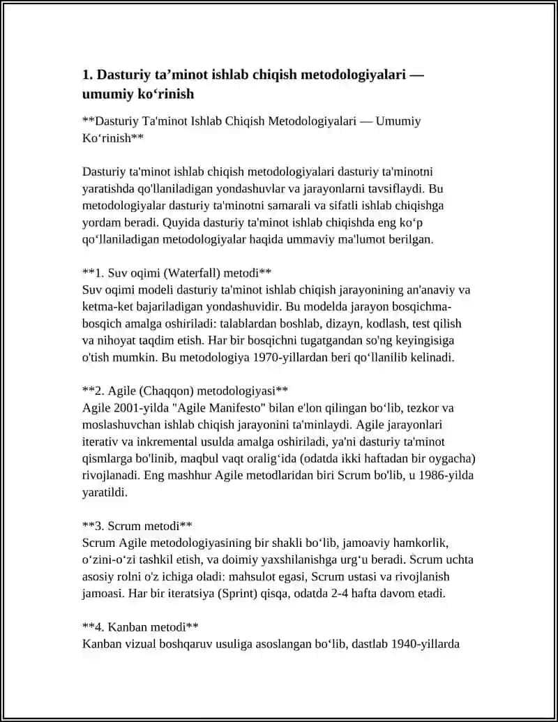 Dasturiy Ta'minot Ishlab Chiqish Metodologiyalari 4