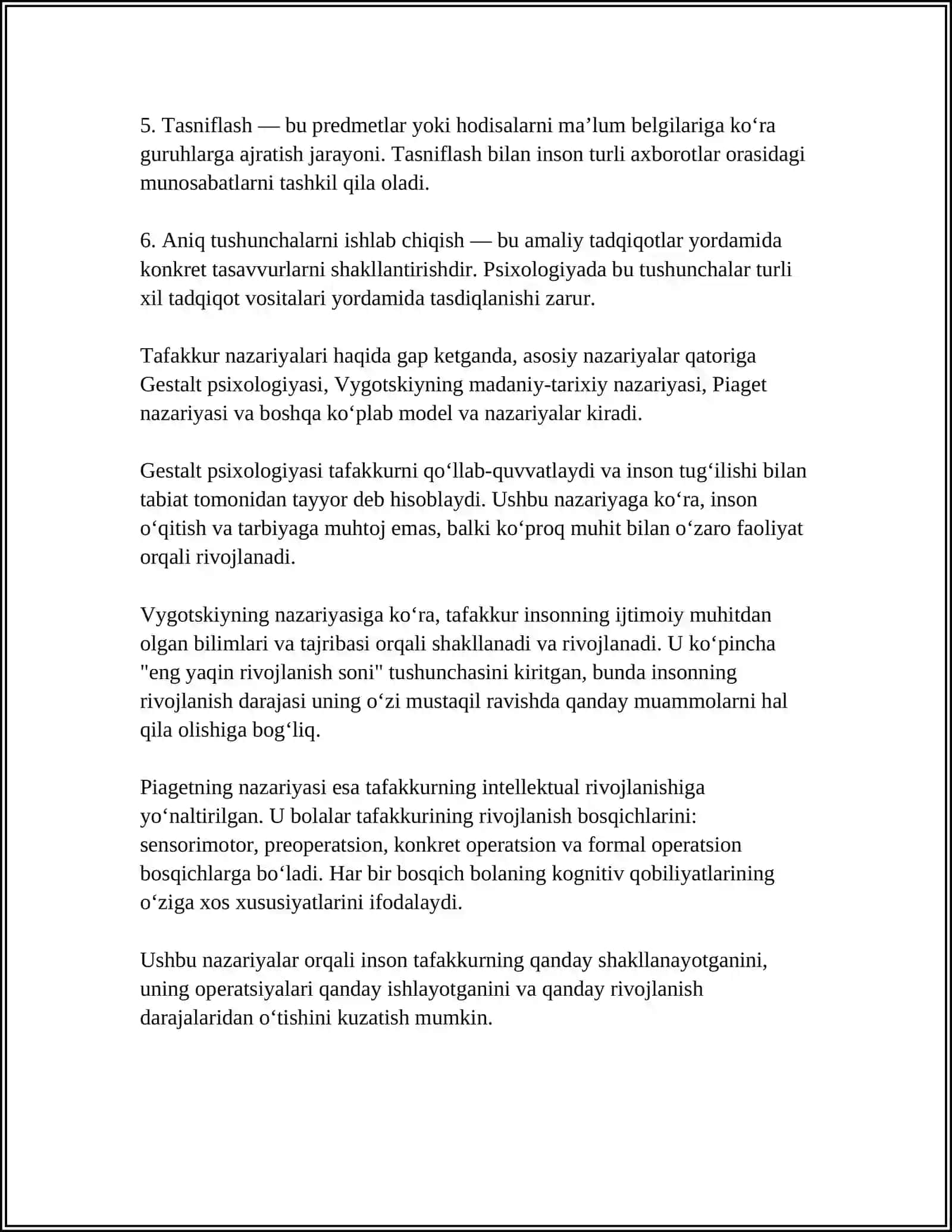TAFAKKUR BORASIDAGI PSIXOLOGIK NAZARIYALARI TAFAKKUR OPERATSIYALARI 4