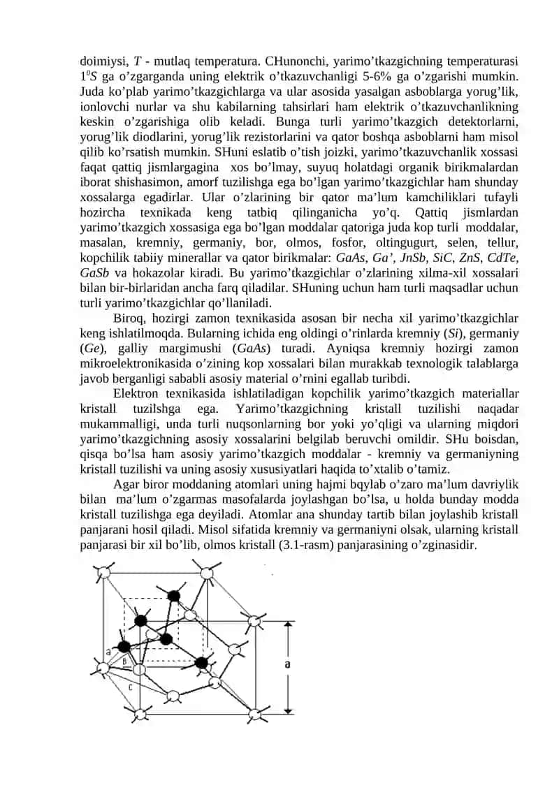 Yarim  o‘tkazgichlar fizikasi asoslari Kristall panjara. Yarim  o‘tkazgichlarda nuqsonlar turlari. 4
