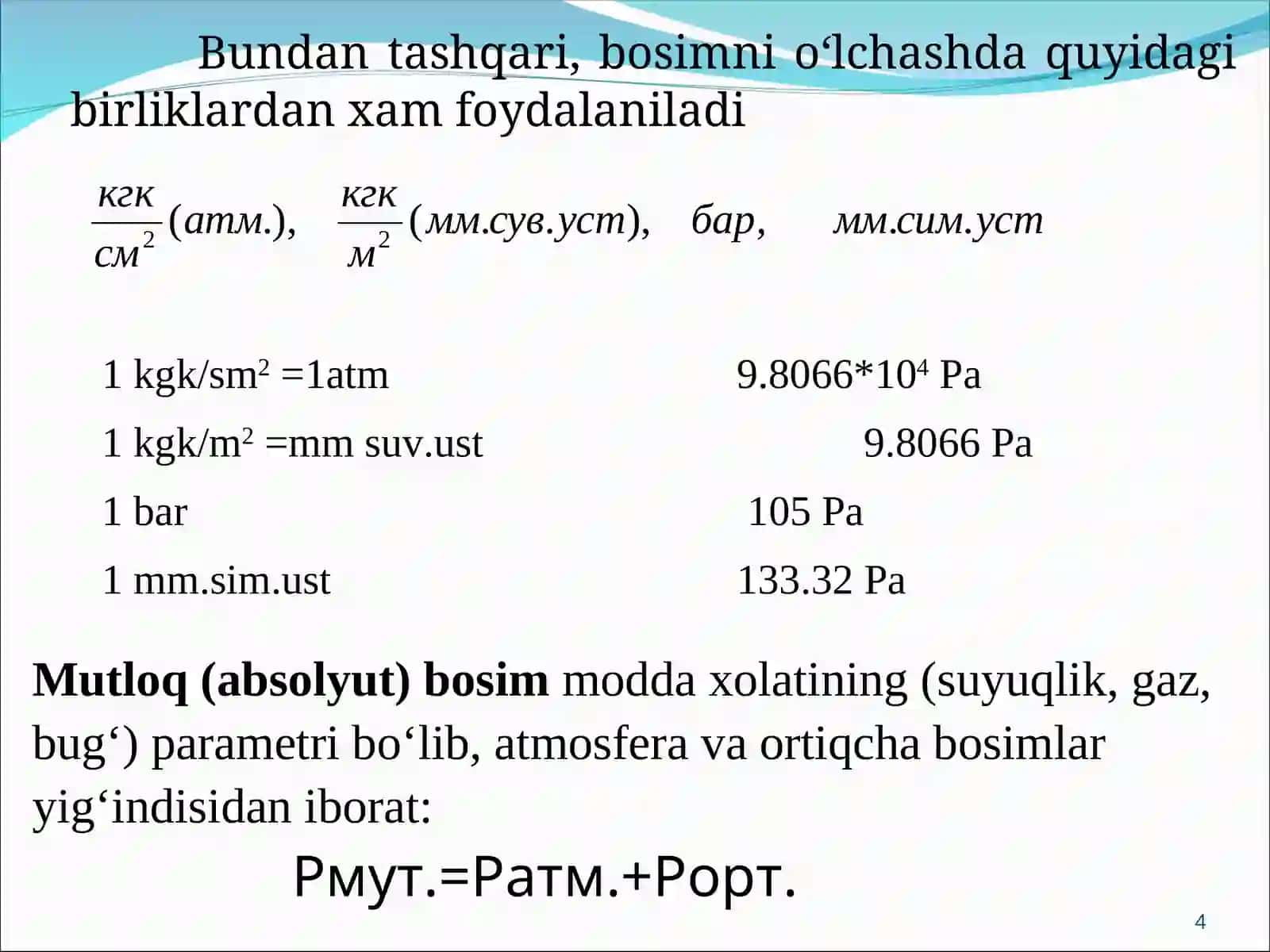 BOSIMNI O‘LCHASH VA NAZORAT QILISH 4
