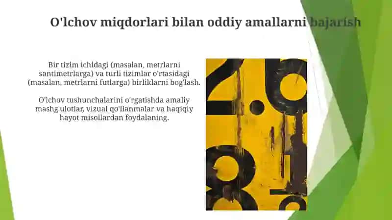 Boshlangʻich sinflarda miqdorlarni oʻlchash, oʻlchov birliklarining turlari orasidagi bogʻliqliklar va ular ustida(ismli sonlar ustida)amallar bajarishga oʻrgatish metodikasi 4