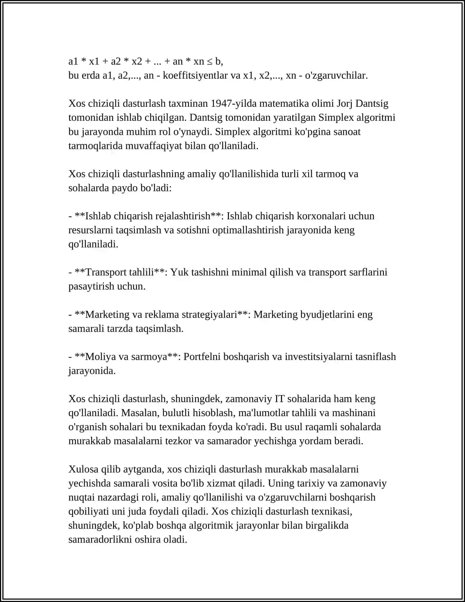 XOS CHIZIQLI PROGRAMMALASHTIRISH MASALASI. SIKLLANISH. Ε -USUL 4