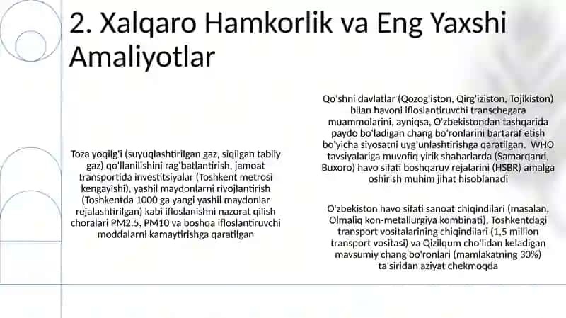 O'zbekistonda atmosfera havosini holati va uning musaffoligini saqlash chora tadbirlari 4