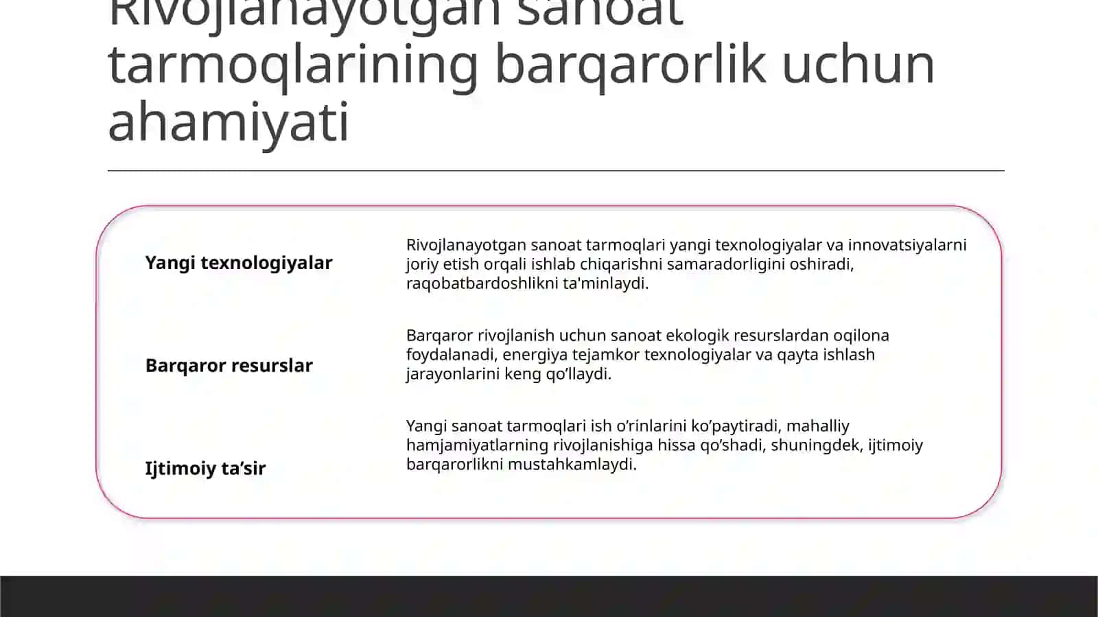 Sanoat tarmoqlarining iqtisodiy oʻsish va barqaror rivojlanishga taʼsirini oʻrganish 4