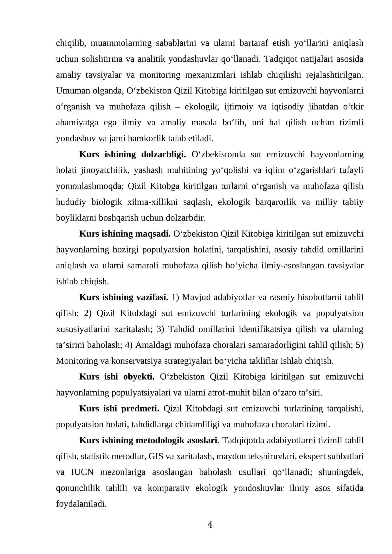 O'ZBEKISTON QIZIL KITOBIGA KIRITILGAN SUT EMIZUVCHI HAYVONLAR KURS ISHI 4