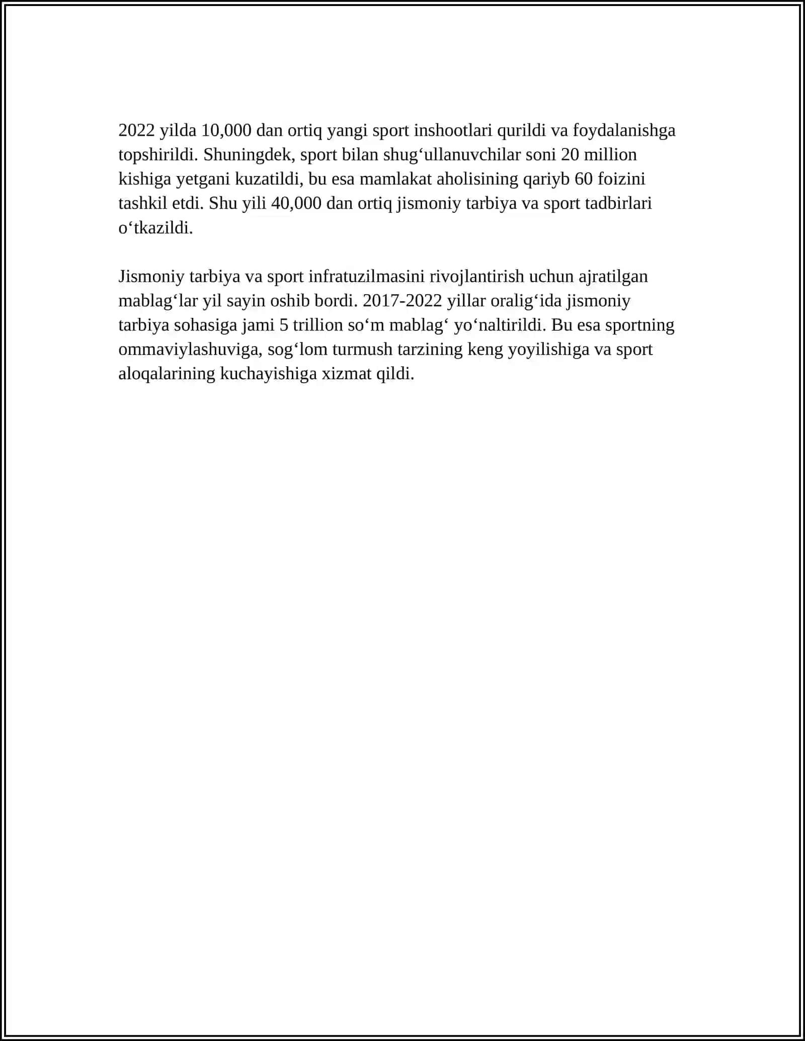 OʻZBEKISTON RESPUBLIKASIDA JISMONIY TARBIYA VA SPORT (2017-2022 YILLAR) 4