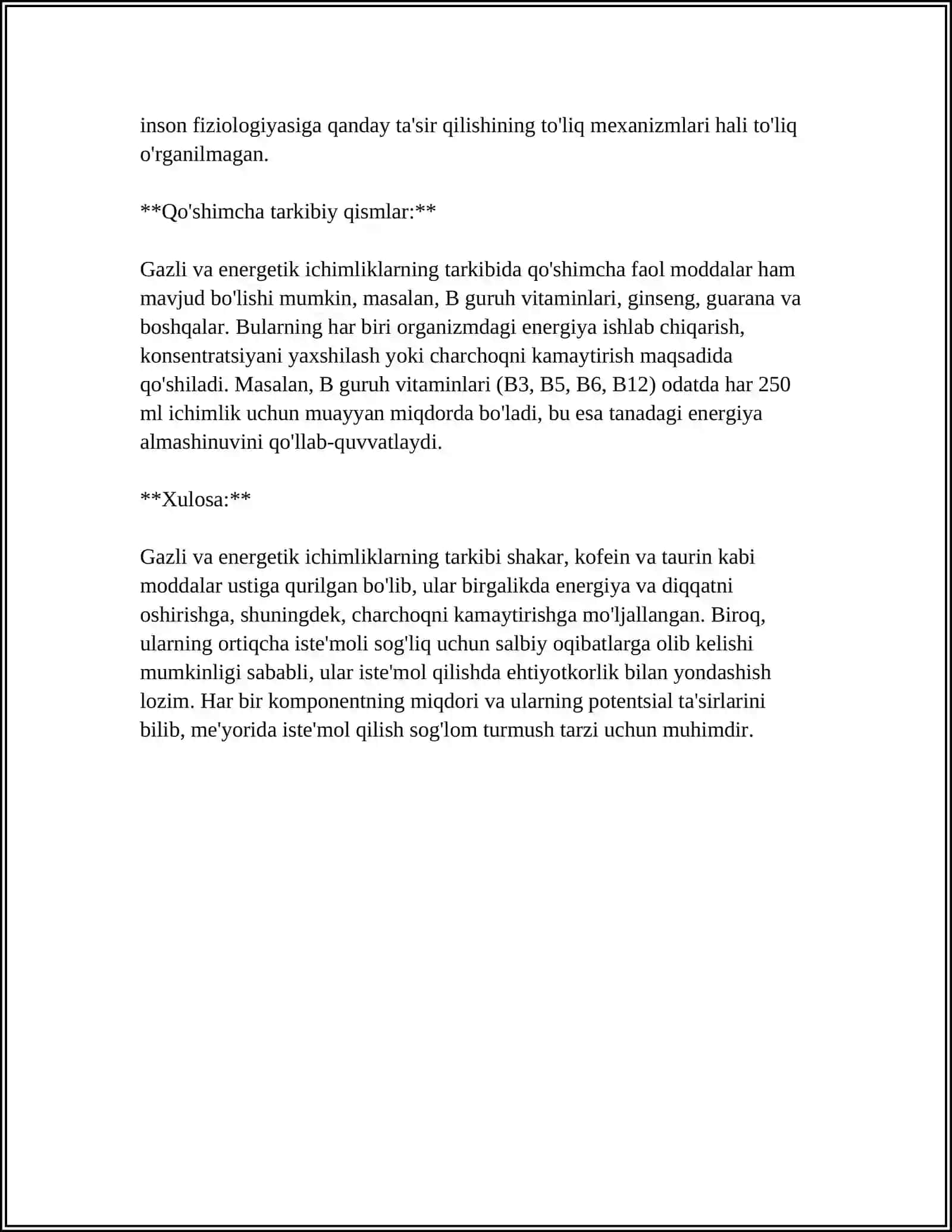 GAZLI VA ENERGETIKA ICHIMLIKLARNI FOYDALI VA ZARARLI TOMONLARI 4