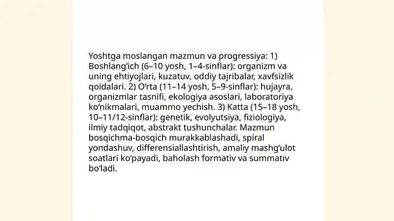 Biologiya fanining maktab o‘quv rejasidagi o‘ziga xos tomonlari 4