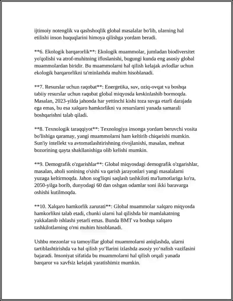 GLOBAL MUAMMOLARNING MEZONLARI VA DARAJALARI 4