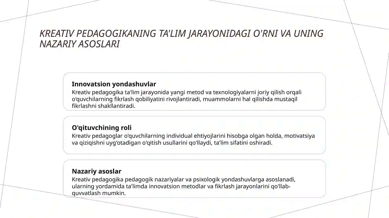 Pedagogik kreativlik va uning o'ziga xos jihatlari 4