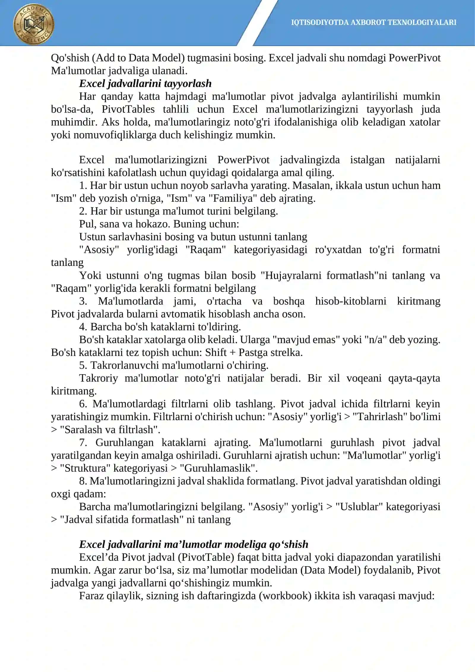 Ma’lumotlarni tahlil qilish uchun Excel Power Pivot 4