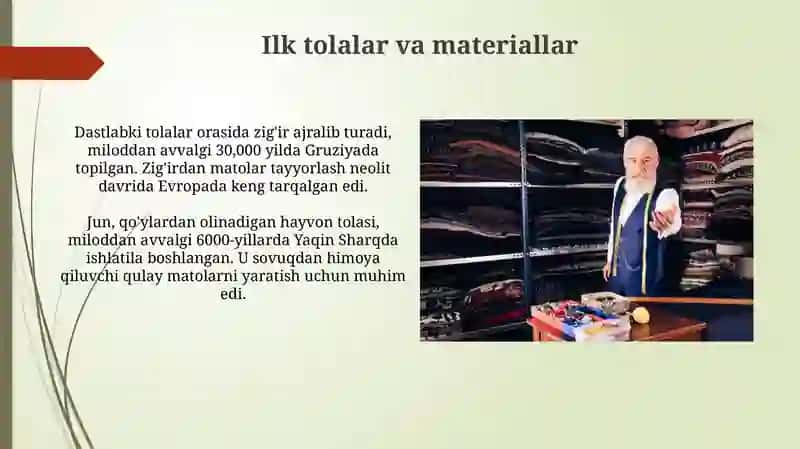 To'qimachilik sanoatining paydo bo'lishi tarixi 4