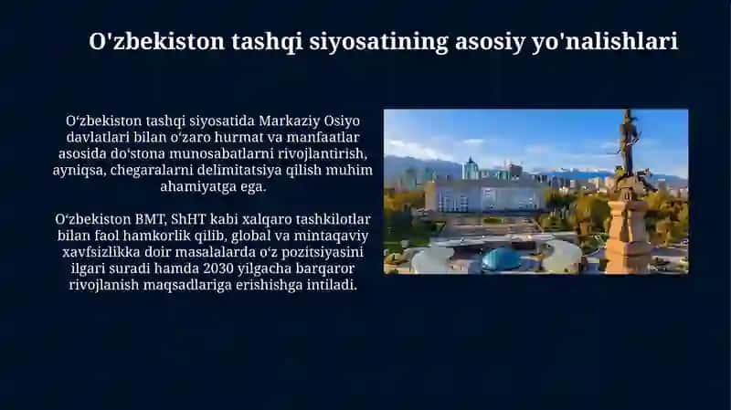 O'zbekistonning Markaziy Osiyoda tinchlik va barqarorlikni ta’minlashdagi oʻrni 4