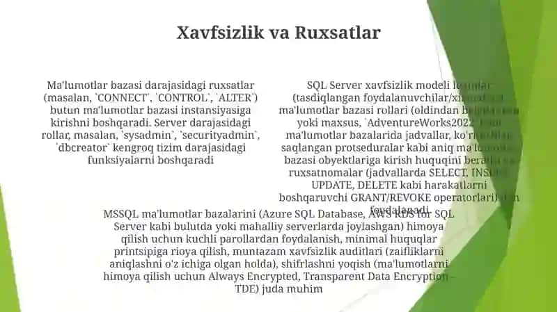 MSSQL ma'lumotlar bazasini boshqarish tizimlari 4
