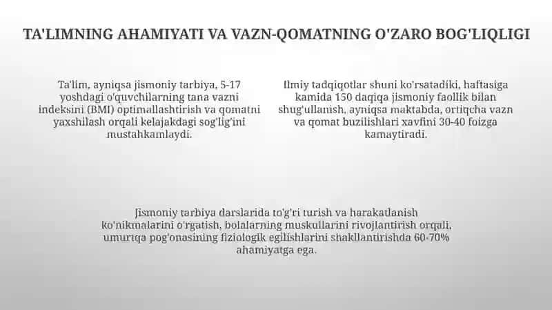 Jismoniy tarbiya jarayonida tana vazni va qaddi-qomatini shakllantirish 4
