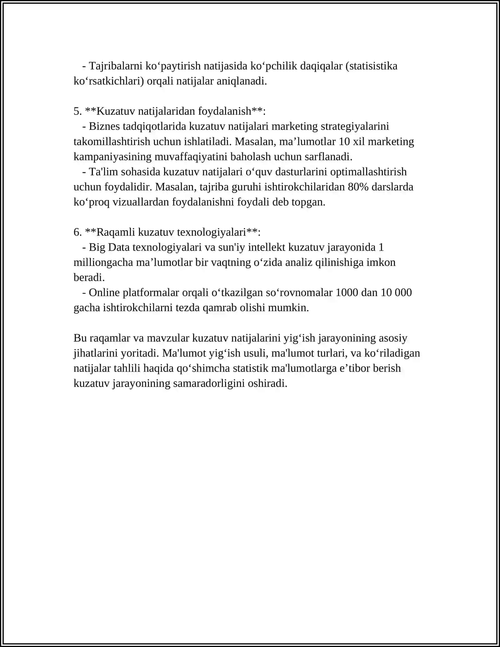 KUZATUV NATIJALARI, ULARNI TAHLIL QILISH 4