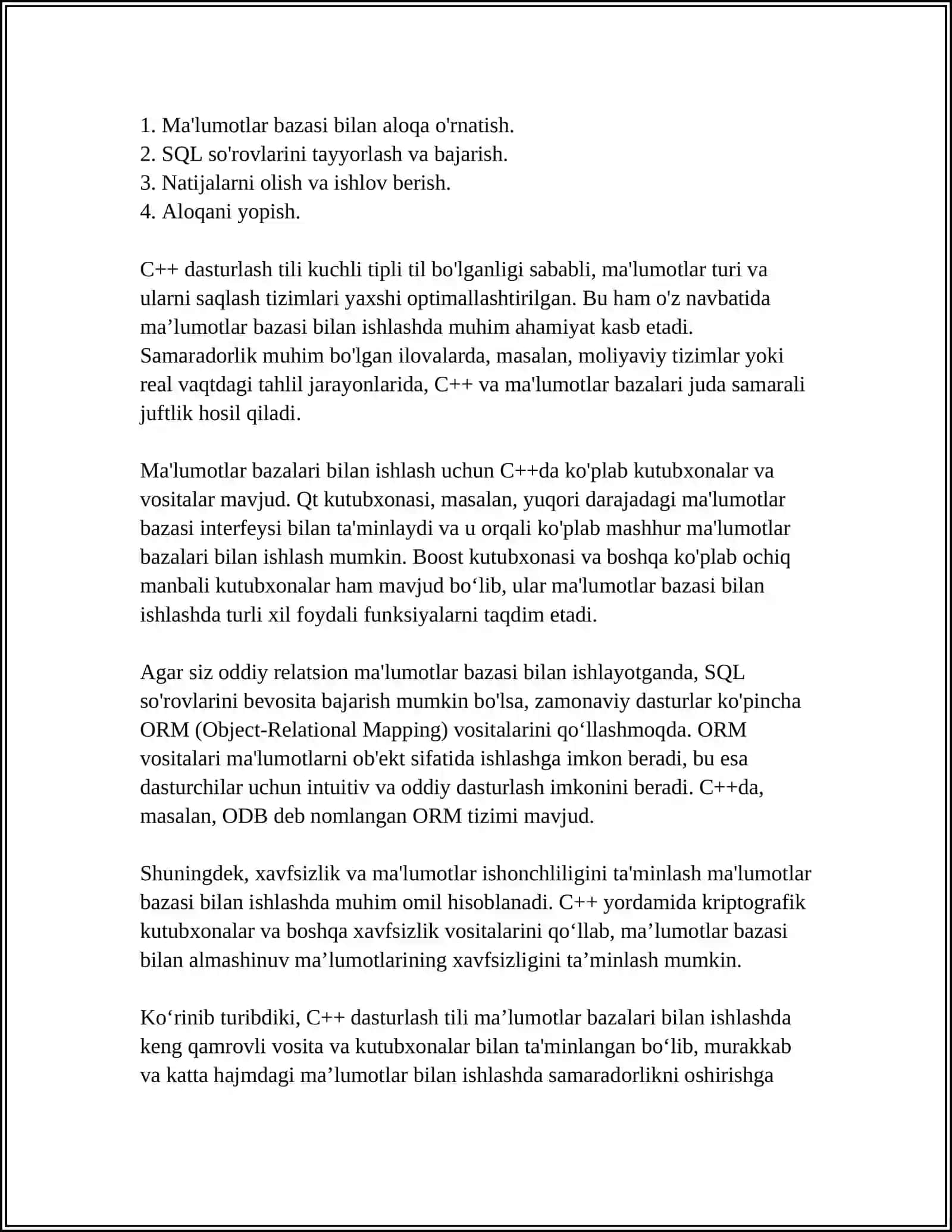 C++ DA MALUMOTLAR BAZASI BILAN ISHLASH 4